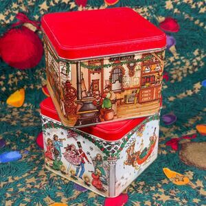 Lot of 2 Vtg Potpourri Press Christmas Tins Nutcracker Ballet and Post Office